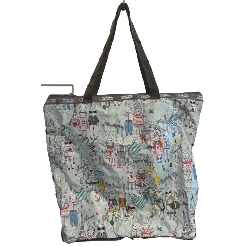 Lesportsac Fifi Lapin Sweethearts Print Large Tote Bag 18x13 Rabbits Travel USA